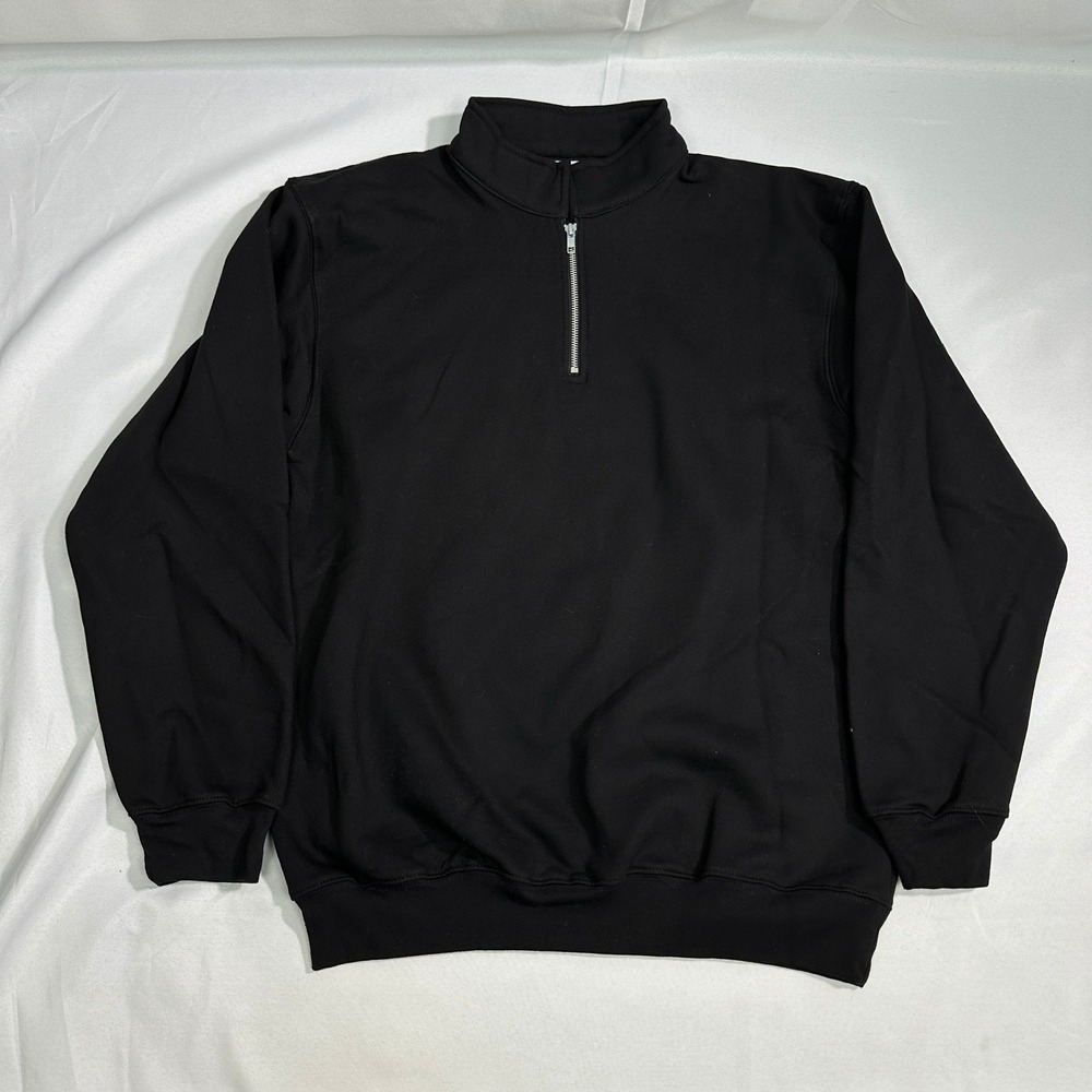 NWT Bayside Quarter Zip Pullover Mens Large Black Made in USA